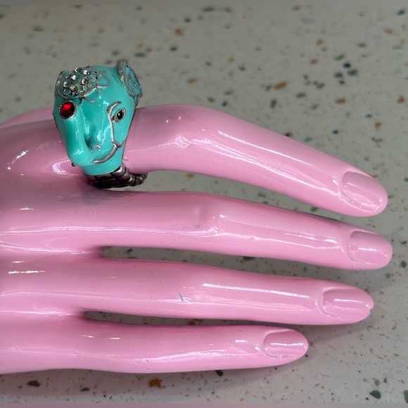 Teal Blue Elephant Ring with Stretch Comfort Band - Picture 6 of 12